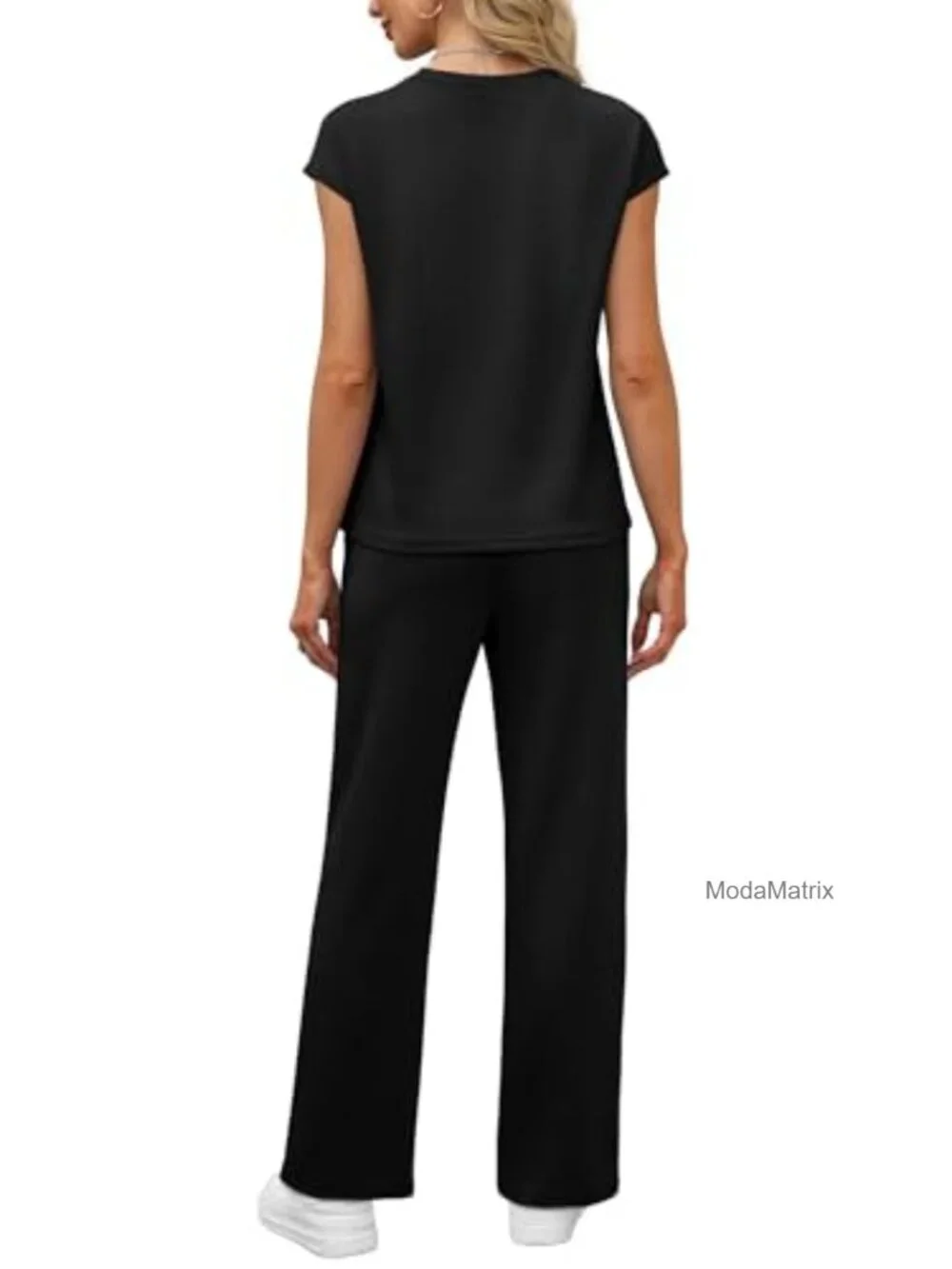 2 Piece Lounge Set Women Casual Travel Vacation Outfit Cap Sleeve Wide Leg
